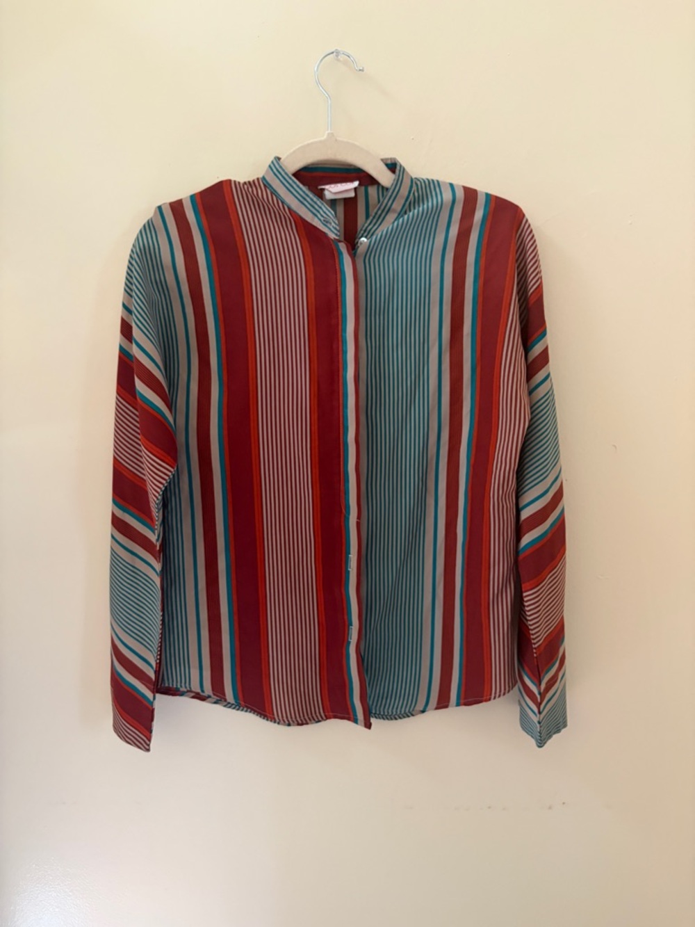 vintage 1980s cos cob striped mandarin collar long sleeve blouse
